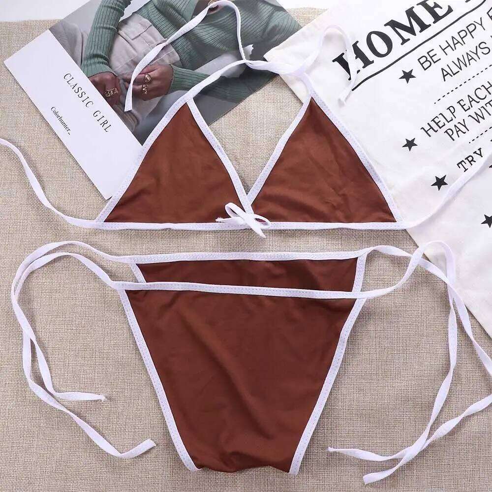 Sexy Beach Cosplay Biquini Halter Neck Strap Solid Color Swimwear Bikini Sets Swimsuit Bathing Suit Z260206