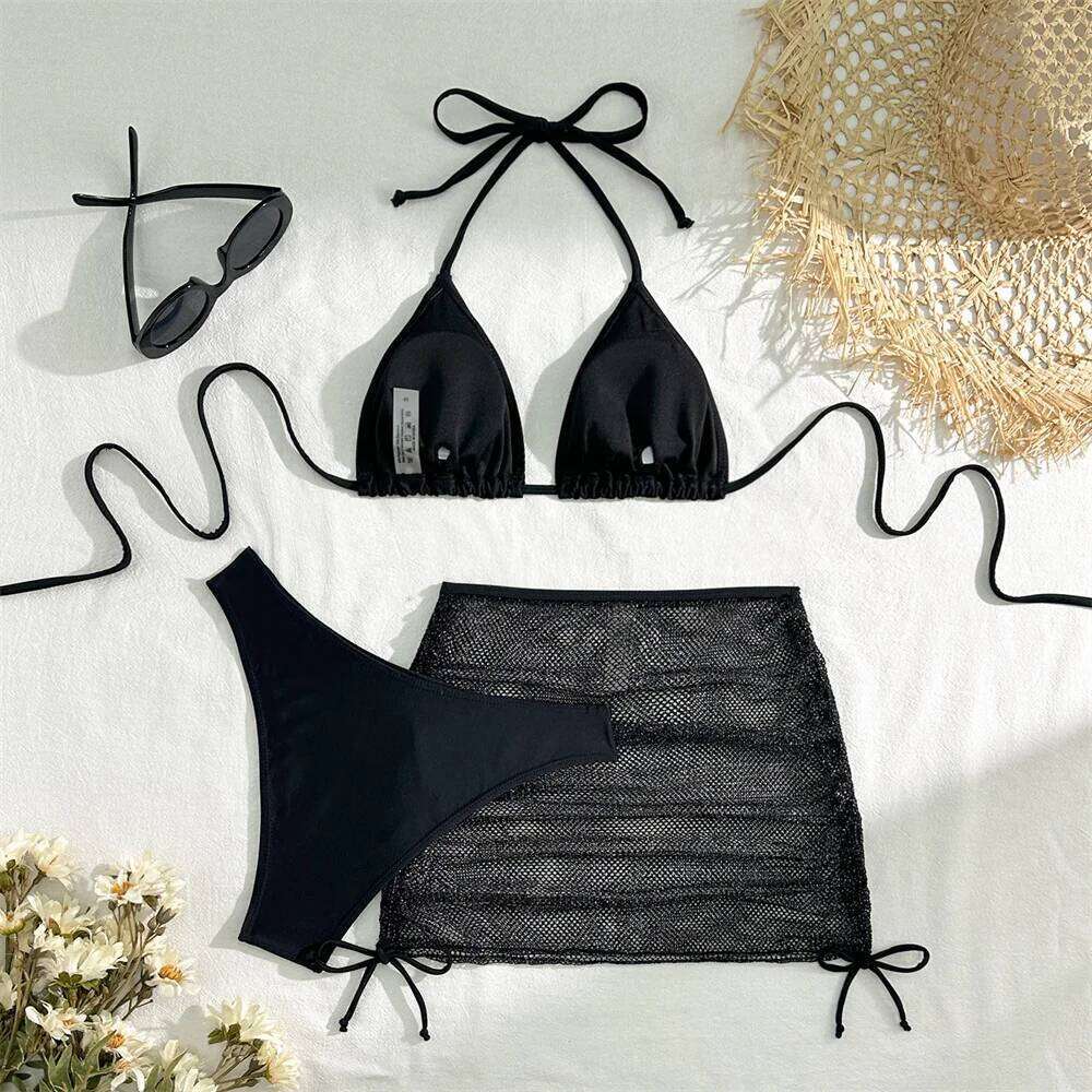 Sexy Pink Bikini Extrem String Backless Swimwear Mesh Skirt Women Push Up Swimsuit Black Y2K Thong Bikinis Beach Vacation Outfit Z260206