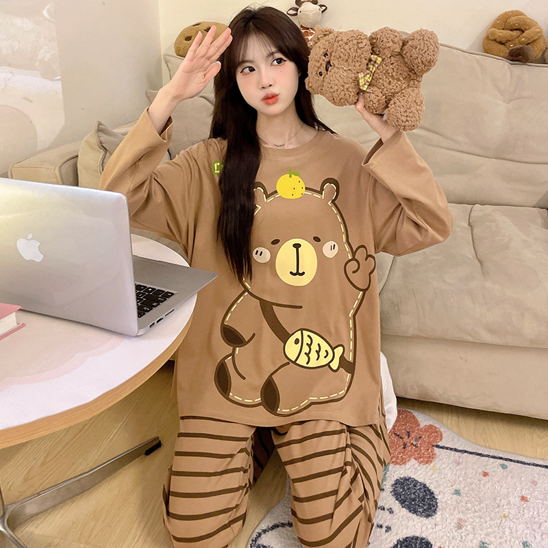 B1405-Elegant Women's Pajama Ensemble: Matching Cherry Patterned Tops and Bottoms with Sleeves