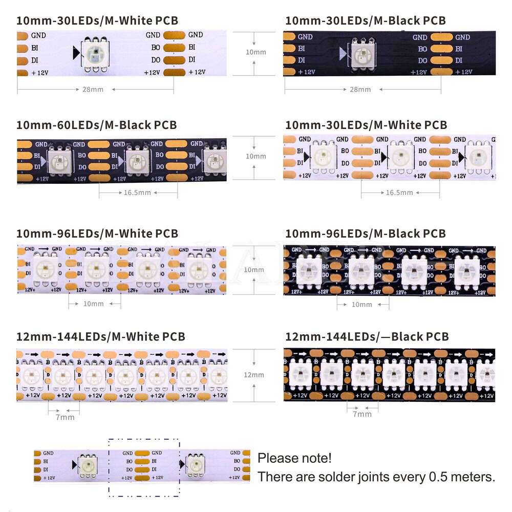 Led Pixel Strip Light 12V WS2815 SMD 5050 RGB Individually Addressable WS2811 WS2812 Smart 30/60/144leds/m Black/White PCB IP30 Z260206