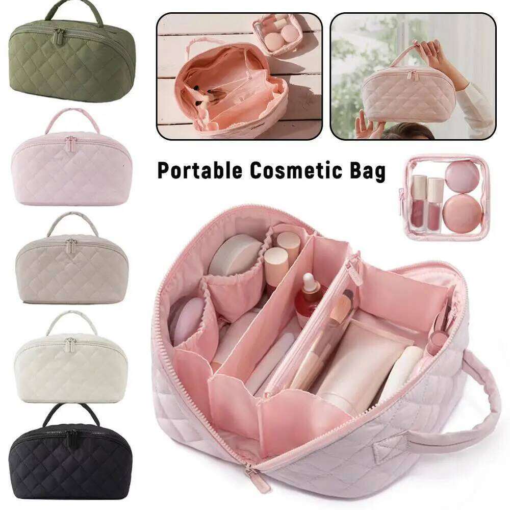 Portable Makeup Bag with Handle Large Capacity Pink Travel Cosmetic Washbag for Women Beauty Essentials Storage Y260206