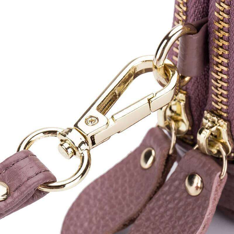 Real Leather Women Long Wallet Ladies Double Zipper Coin Purse Four-Leaf Clover Card Holder Female Cute Money Bag Luxury Clutch Y260206