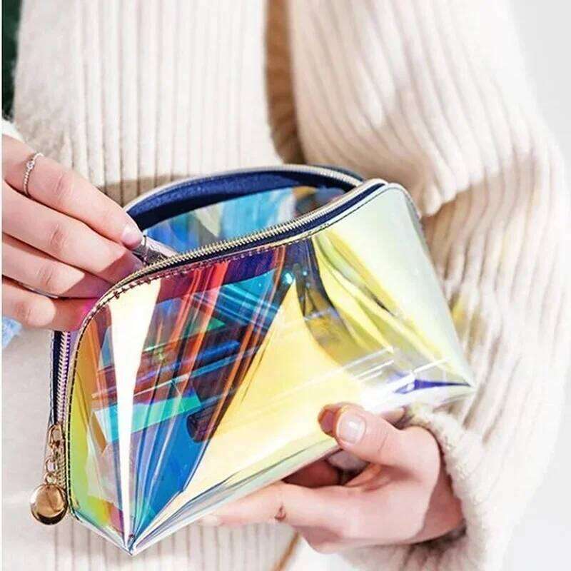 PVC Waterproof Transparent Cosmetic Wash Toiletry Makeup Bag Organizer Female Girls Laser Color Zipper Make Up Beauty Case Y260206