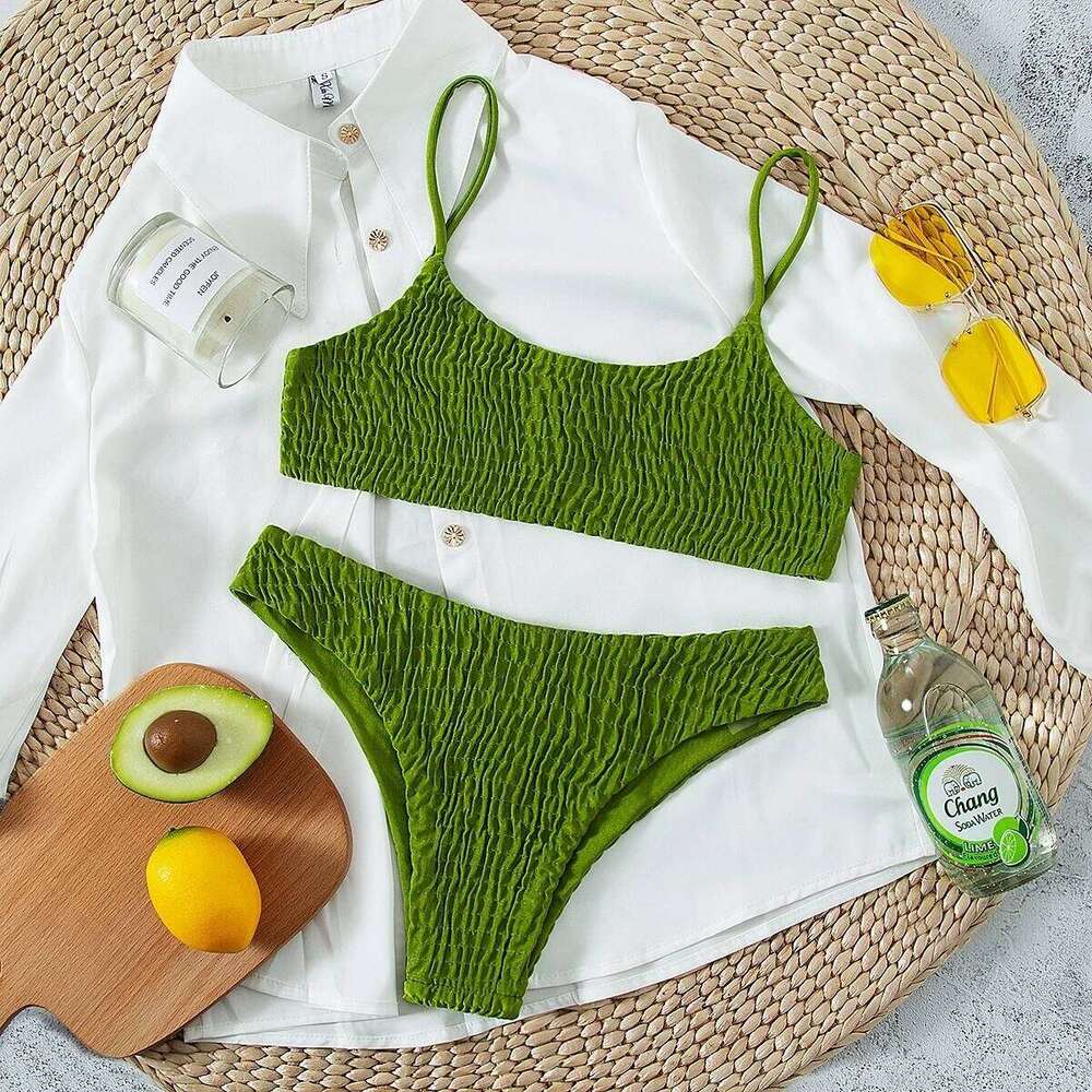 Sexy Bikini Women Push-up Pleated Triangle Padded Bra Thongs 2 Pieces Set Swimsuit Beach Bathing Suit Swimwear XJ260206