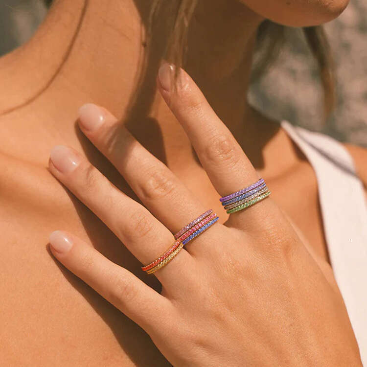 luxury rings Colorful Inlaid Full Diamond Stainless Steel Birthstone Zircon Niche Ring