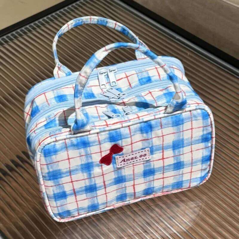 Pink High Capacity Cute Cosmetic Bow Embroidery Casual Makeup Multilayer Versatile Toiletry Travel Storage Bag Women Y260206