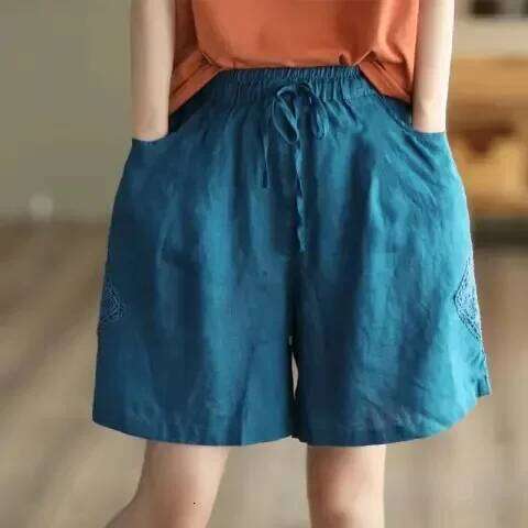 Summer New Lace Patchwork Cotton Linen Women's Loose Shorts Casual Thin Wide Leg Pants XJ260206