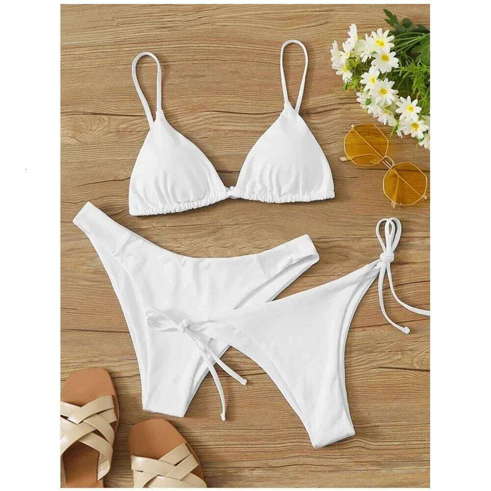 Sexy 3 Pieces Swimwear Women Lace Up Micro Bikini Set Female Solid Low Waist Swimsuit Beachwear Bathing Suit Z260206