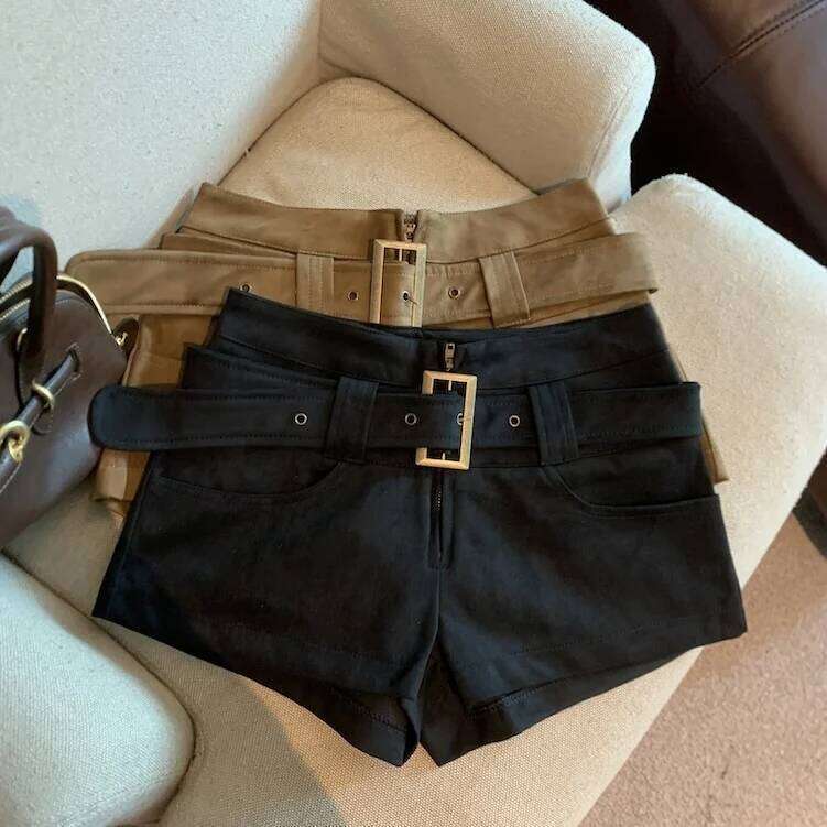 Women's Chic Spring Autumn High Waist Slim Shorts With Belt Lady Streetwear Solid Color Hot Girl Short Pants XJ260206