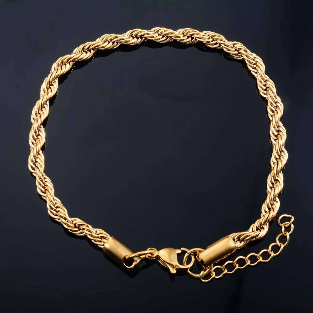 Men Stainless Steel Rope Chain Bracelet for Women Hand Bangle Gold/Silver Color Foot Ankle Anklet Jewelry Accessories DIY Gift 26H0206
