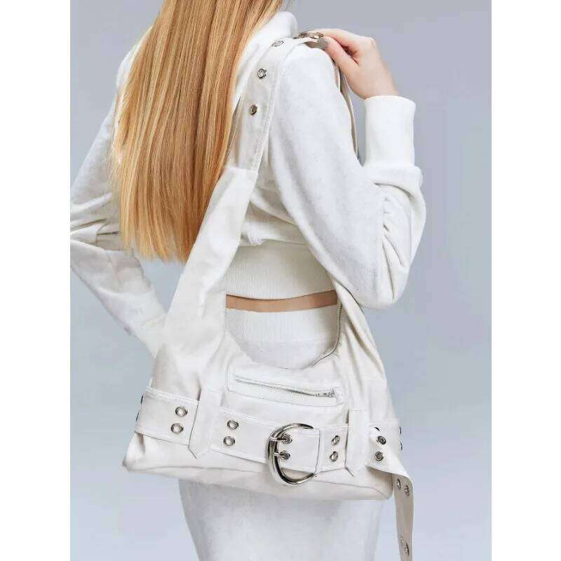 Belt buckle Women Luxury Designer Handbag And Purses PU Rivet Multiple Pockets Y2K Large Capacity Shoulder bags big totes Y260205