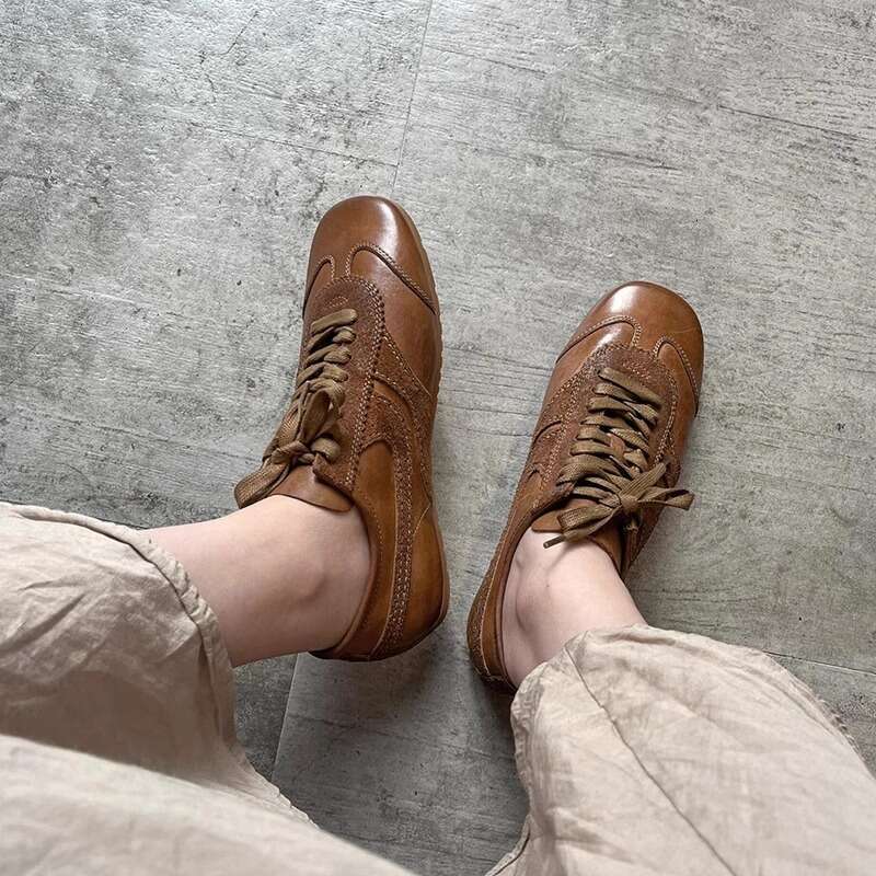 With Box Niche Retro Melad Brown Flat Square Toe German Training for Women 2026 Design Shoe New Casual Sneakers White Shoes Free Gift