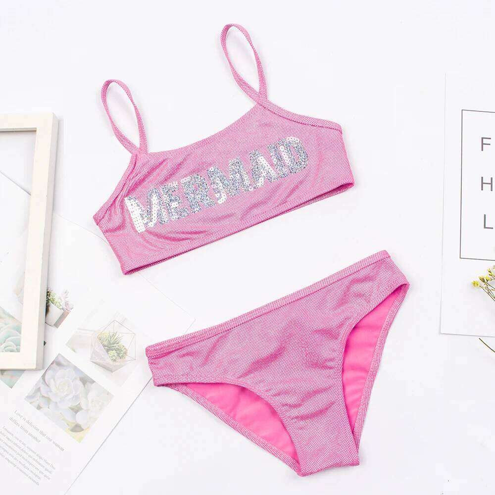 3-8 Years Mermaid Sequin Children Swimsuit Girls Kids Bikini Set Cute Baby Summer Beach Swimwear Biquini Infantil XJ260206