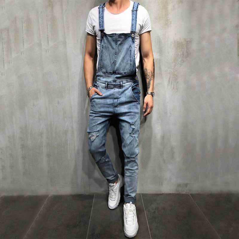 Fashion Men Pants Ripped Jeans Overalls Jumpsuits Hi Street Distressed Denim Bib Overalls For Man Suspender Pants Size S-XXXL 240808