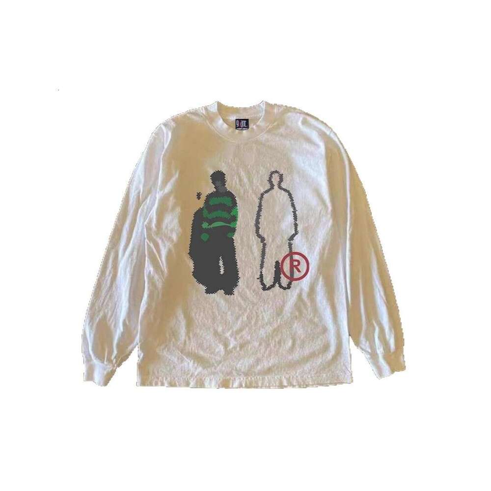 300g heavyweight pure cotton! retro oversized European and American trendy brand printed men's long-sleeve T-shirt with cuffed sleeves