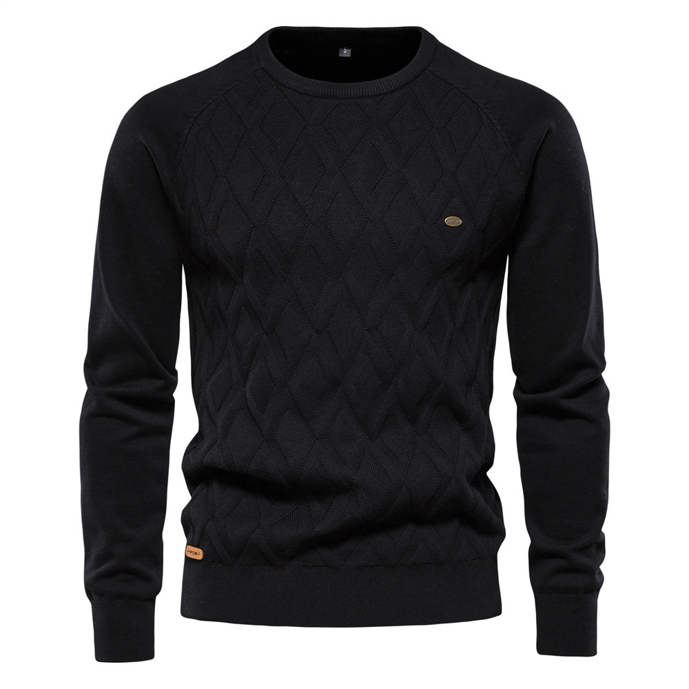 Mens Crew Neck Cotton Pullover Sweater Casual Business Geometric Knitted Mens Sweaters
