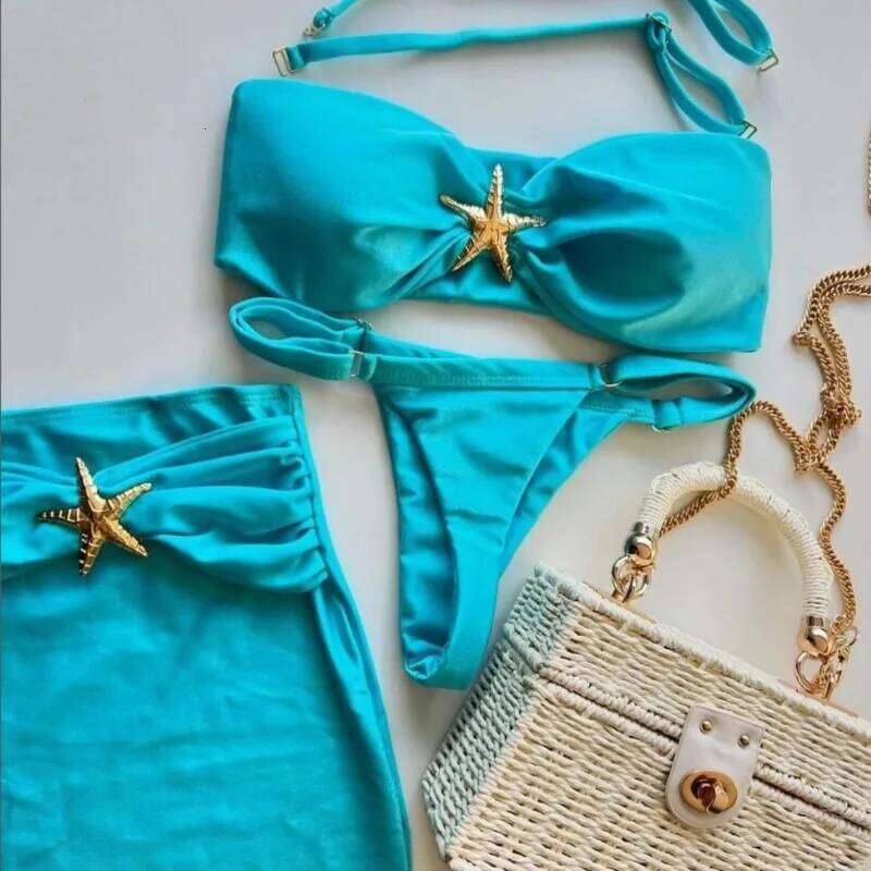 Three-piece Sling New Star Bikini Sexy Solid Color Swimsuit Pants Adjustable Z260206