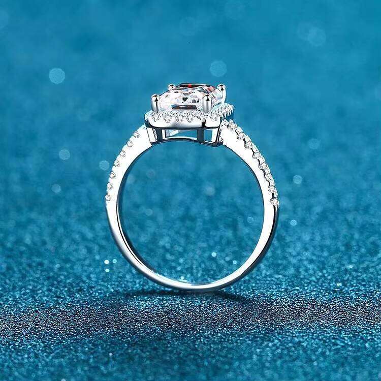Engagement Moissanite Stone Ring Solid 925 Sterling Silver Romantic Prong Set 6X8mm Band Anniversary Wedding Women Jewelry