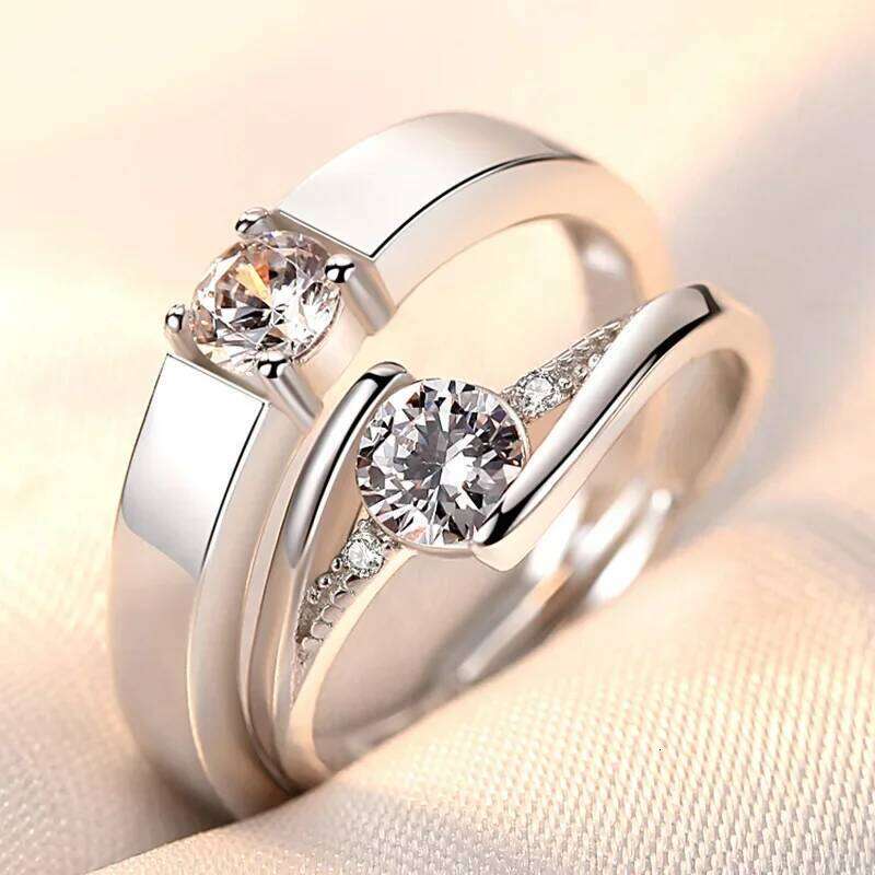 Romantic Lovers' Couple Rings For Men Women Cubic Zircon Stone Geometric Wedding Ring Size Adjustable Valentine's Day Best Gifts W260206