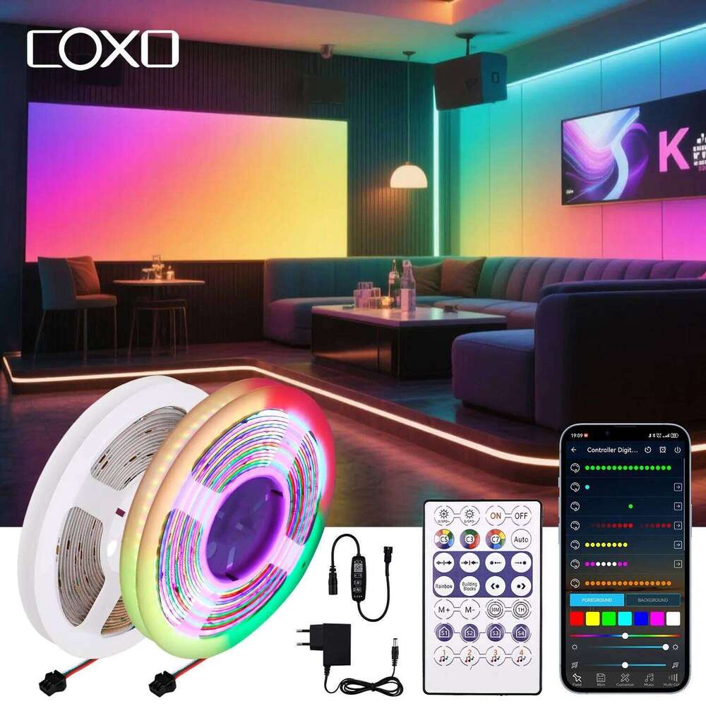 FCOB RGB+IC Strip Lights WS2811 Addressable 420 LEDs/m SPI LED Tape APP Control Music Sync DC24V Flexible Ribbon Room Decor Z260206
