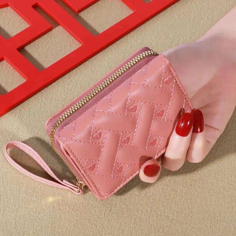 1pc Men's Fashion Embroidered Love Coin Purse, Trifold Holder, Multi Card Slots Wallet Y260206