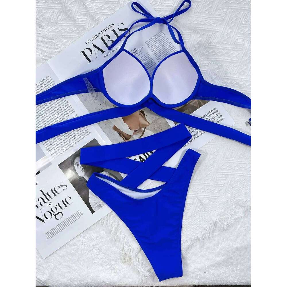 Sexy Red Black Bikinis Sets 2024 Women Criss Cross Bandage Swimwear Biquini Summer Push Up Beach Hollow Out High Waist Swimsuit Z260206