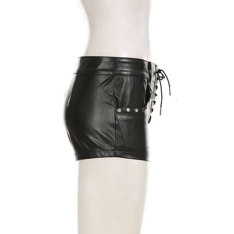 Sexy Straps Tight Hip Women's Autumn and Winter Fashion Low Waist Pu Leather Booty Shorts C260206