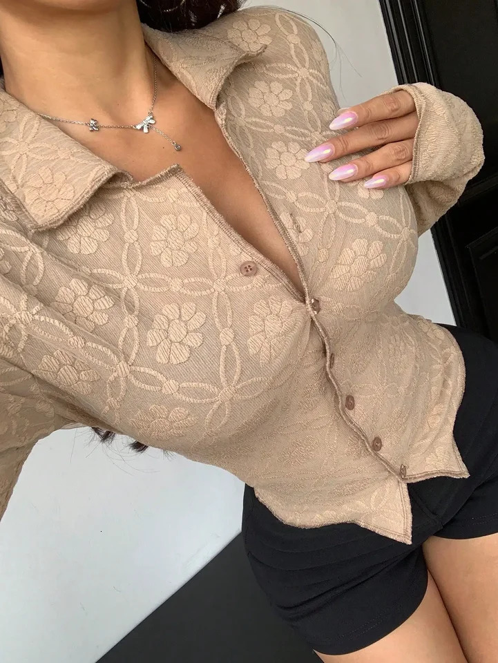 Womens Slim Fit Long Sleeve Turndown Collar Tshirt for SpringAutumn Outdoors School Return Top 260127