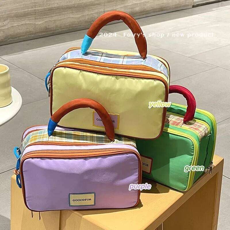 Large Capacity Oxford Fabric Makeup Bag with Contrast Color Design - Durable Travel Cosmetic Organizer for Skincare Essentials Y260206