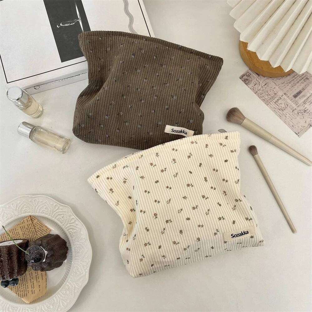 Corduroy Travel Cosmetic Portable Makeup Bag Purses Women Large Capacity Zipper Make Up Organizer Storage Clutch Y260206