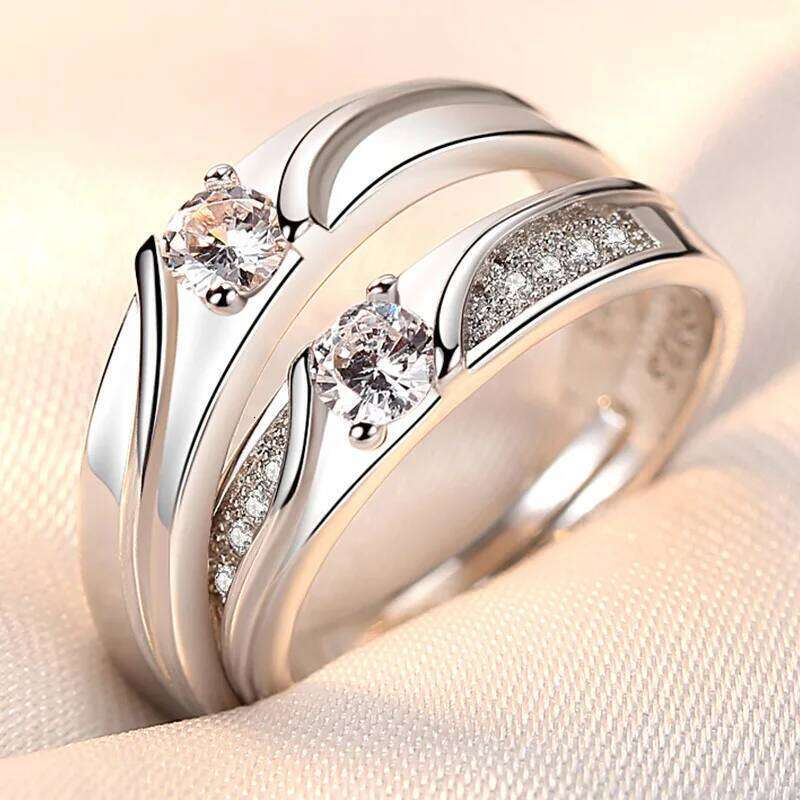 Geometric Couple Rings For Men Women Shiny Crystal Wedding Lovers' Jewelry Romantic Valentine's Day Present Ring Accessory W260206