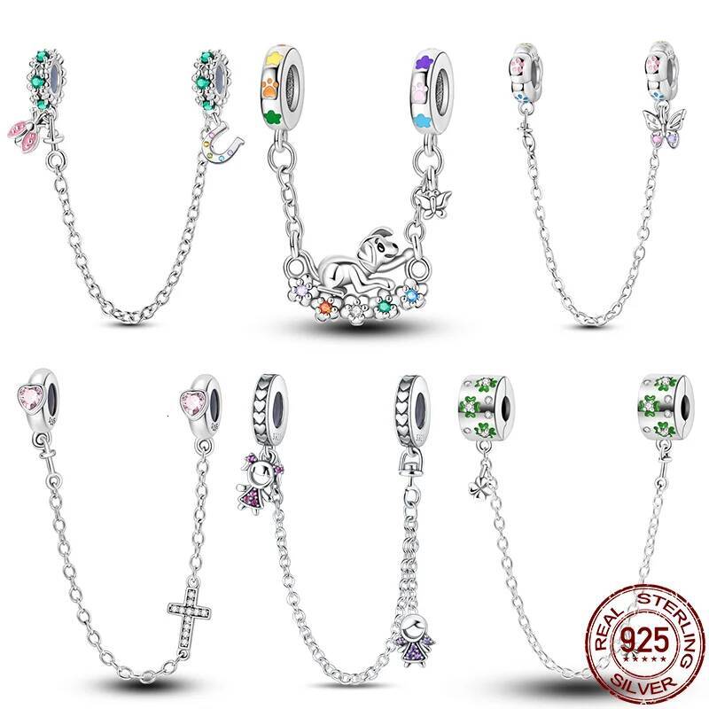 Disney Designer Jewelry New 100% 925 Silver Lucky Clover Safety Chain Charms Bead Fits Original Pan Bracelet Pendant Women Fashion Fine Diy Jewelry lu