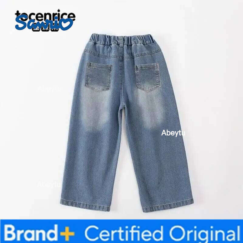 Sanrio Hello Kitty Denim Jeans for Little Girls Long Pants Spring Autumn Loose Fit Wide Leg Fashionable Cartoon New Style 2026 H260206