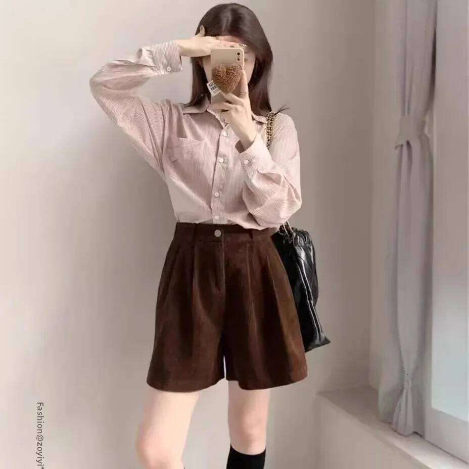 Korean Style Slimming High Waist Loose Boot Cut Corduroy Pants Shorts Women Versatile Casual Spring Autumn Wide Leg Outer Thick XJ260206