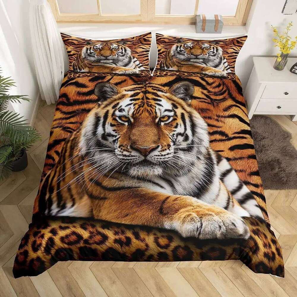 Tiger 3D Print Duvet Cover Queen Size Wild Animals Bedding Set For Kids Teens Room Decor Animal Fur Comforter Covers Sets XJ260206