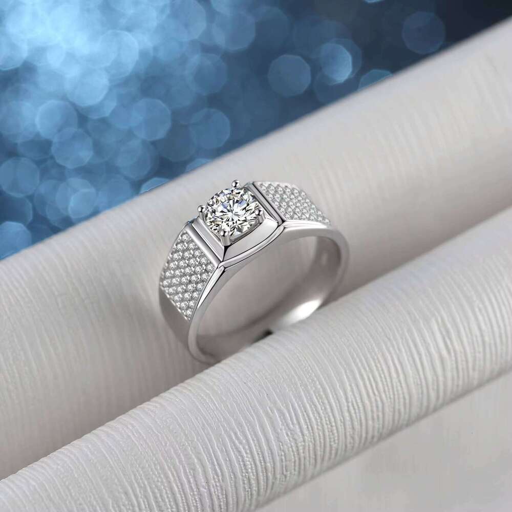 High-End YUNSE Brand Moissanite Engagement Wedding Ring For Men VVS 1Ct 2Ct 925 Sterling Silver Brilliant Cut GRA Model Ms-009