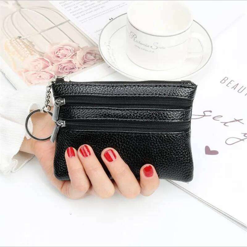 Women Men Leather Coin Purse Wallet Clutch Double Zipper Small Change Soft Bag Mini Card Cash Holder Dollars Pocket Y260206