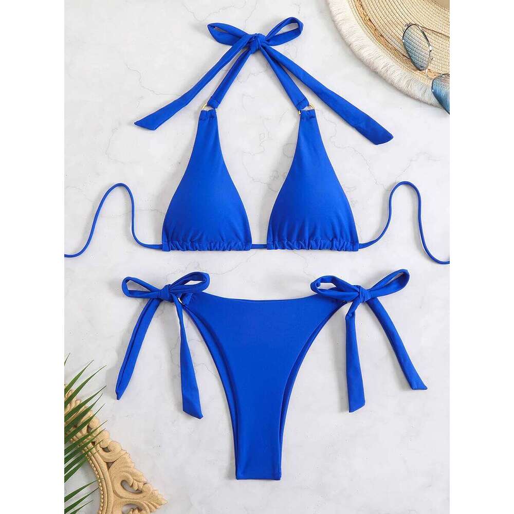 Woman Swimsuits 2025 Sexy Bikini Women Swimwear Halter Tie Bathing Suit Lace Up Beach Wear Swimming Fo Female Thong Bikinis Sets XJ260206