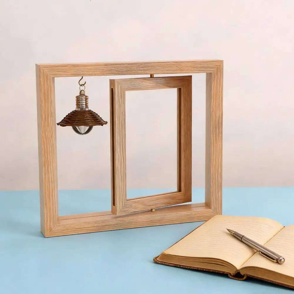 Gifts Double-Sided Wooden Picture Rotate Square Commemorative Photo Creative Hollow Decorative Frame Bedroom S260205