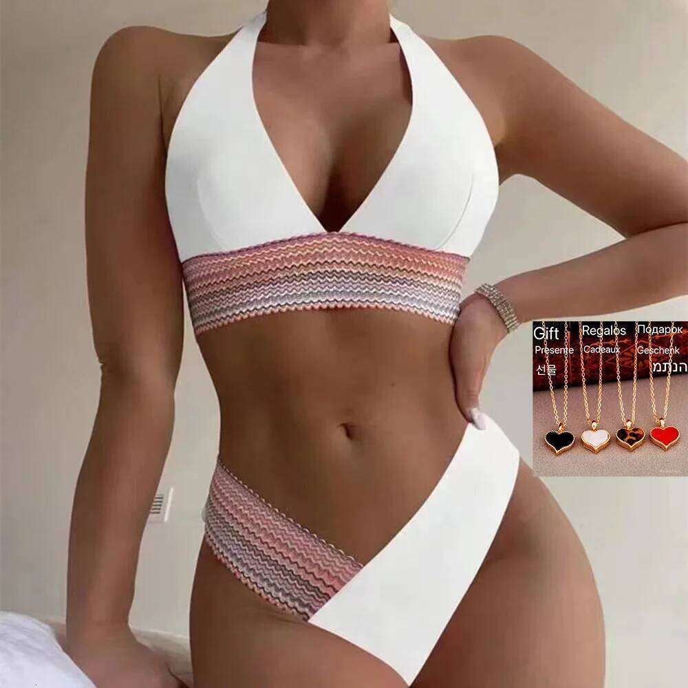 2024 Sexy Bikini Sets Women Swimsuit Female Swimwear Halter Thong Biquini High Waist Bikinis Brazilian Swimming For Bathing Suit XJ260206