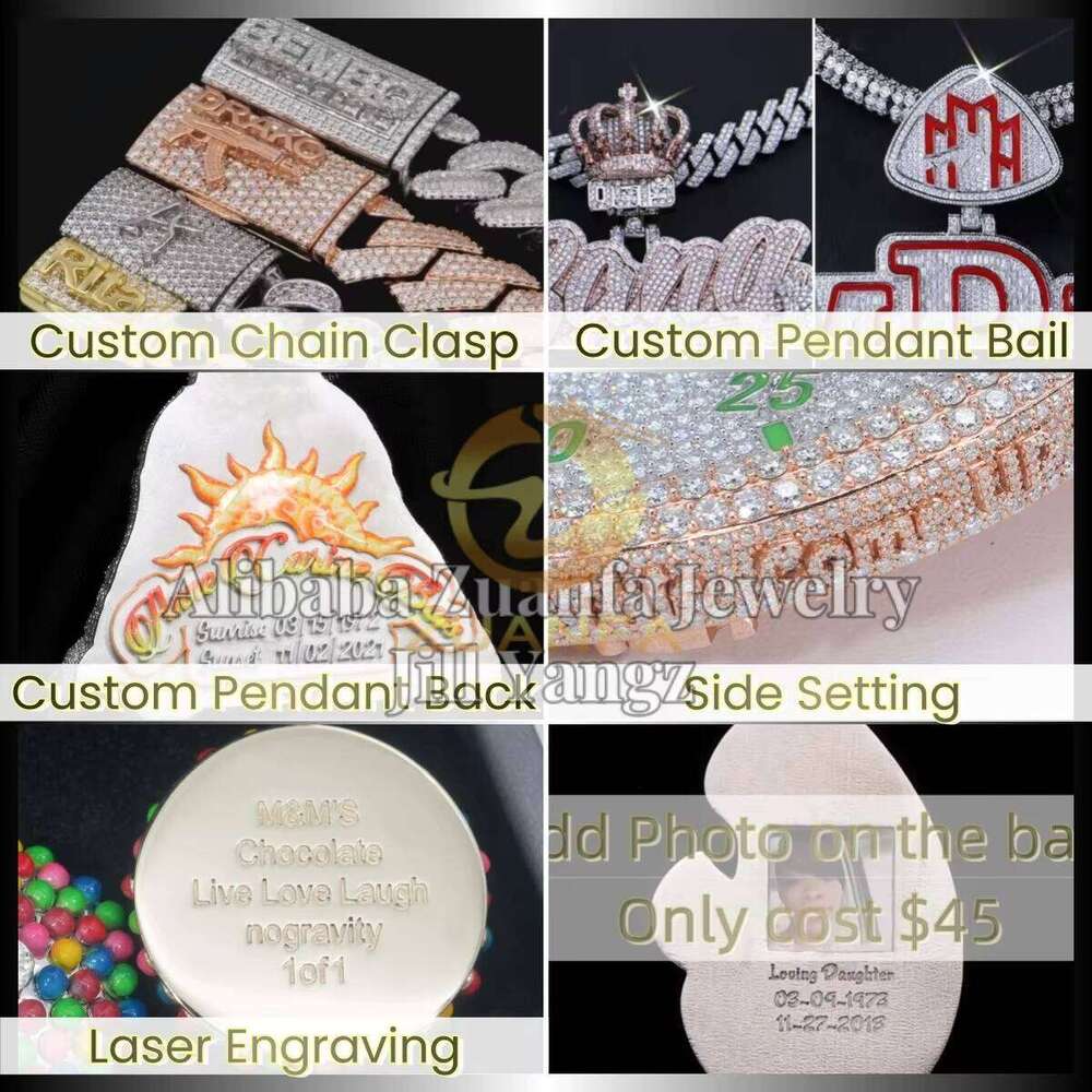 Custom Bail Pendants VVS Moissanite Iced Out Full Diamonds Letter Initial Name Jewelry Necklace Personal
