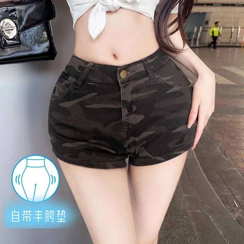 American Camouflage Elastic Denim Women's Summer New Low-rise Slim Jean Y2k Booty Shorts C260206