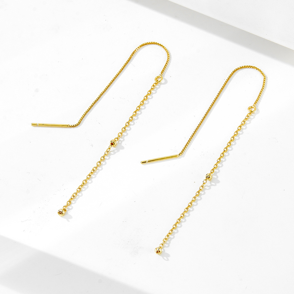 Long Tassel Thread Round Bead Chain S925 Sterling Silver Trendy Personality Temperament Earrings Ear Pendants