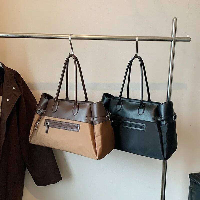 PU Solid Color 2024 New Product Handbag Zipper Versatile Fashion Shoulder Soft Commuting Minimalist Women's Tote Bag Y260205