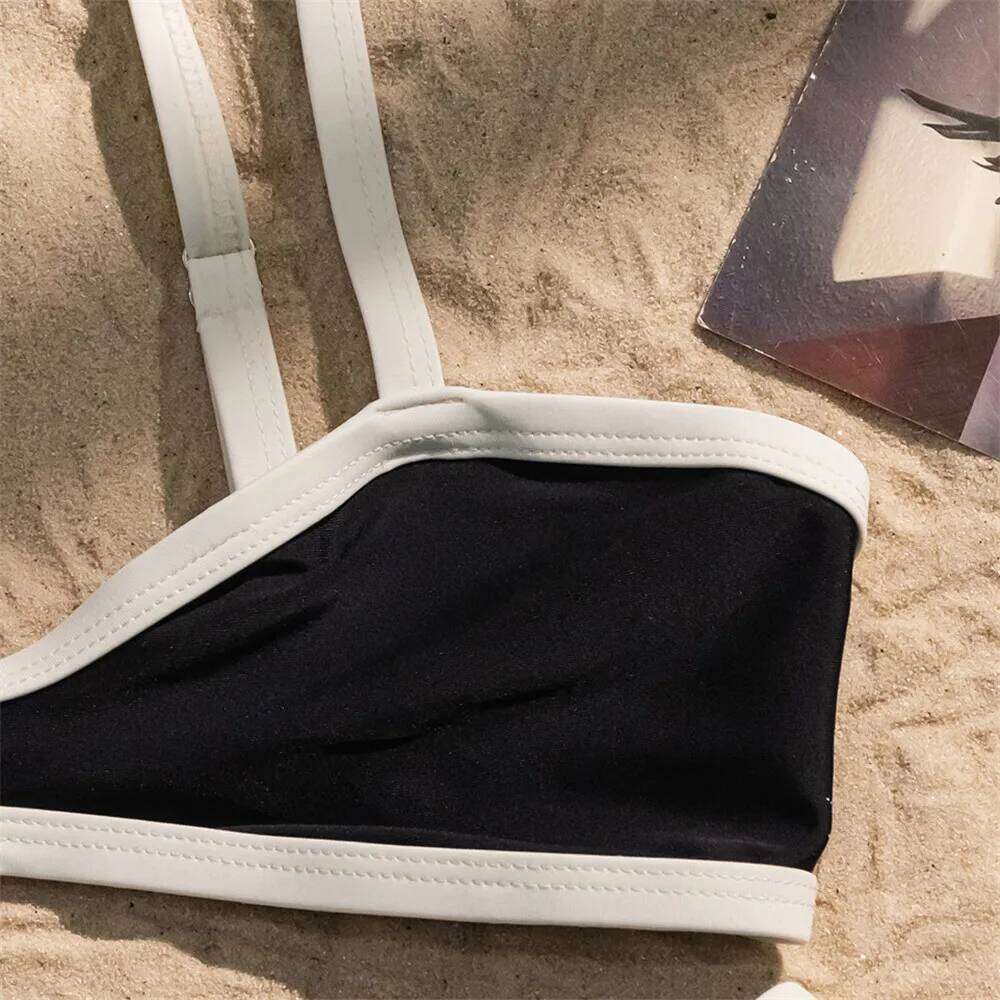 Black White Contrast Swimwear Micro Bandeau Bikinis Sets Sexy Swimsuit Women 2025 High Cut Bathing Suit Biquinis Bikini Dames Z260206