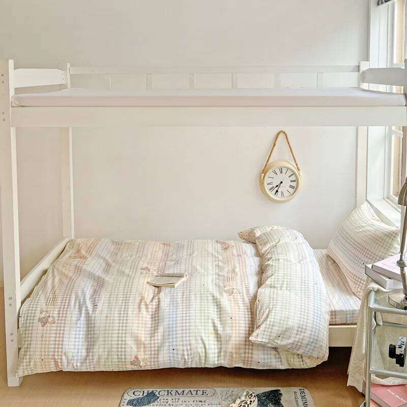 100% Pure Cotton Grid Pattern Bedding Set Skin Friendly Bedsheet Duvet Cover 2 Pillowcases Double Bedclothes for Home Dormitory XJ260206