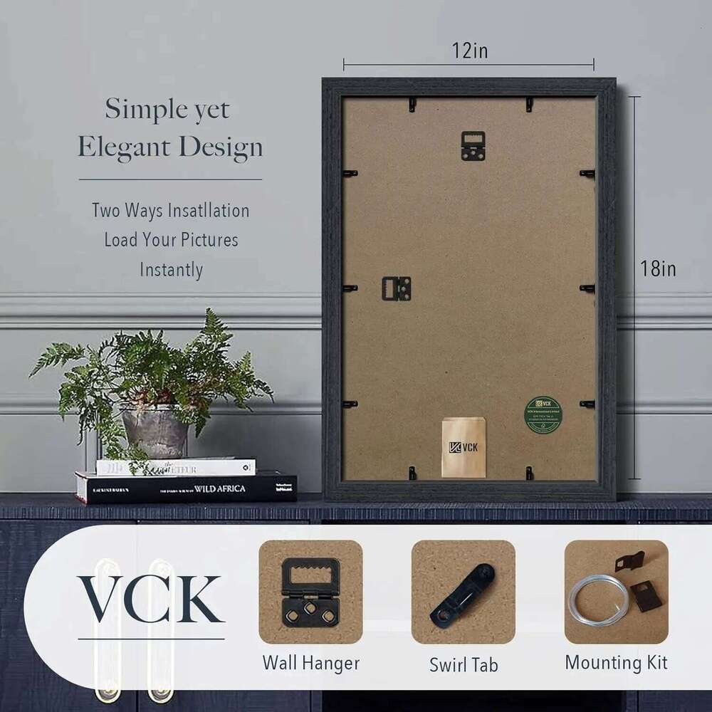 12x18 Black Oak Poster 3-Pack, Natural Grain Solid Wood Picture Frame for Wall Gallery Display S260205