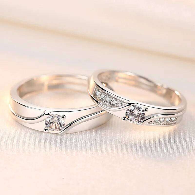 Geometric Couple Rings For Men Women Shiny Crystal Wedding Lovers' Jewelry Romantic Valentine's Day Present Ring Accessory W260206