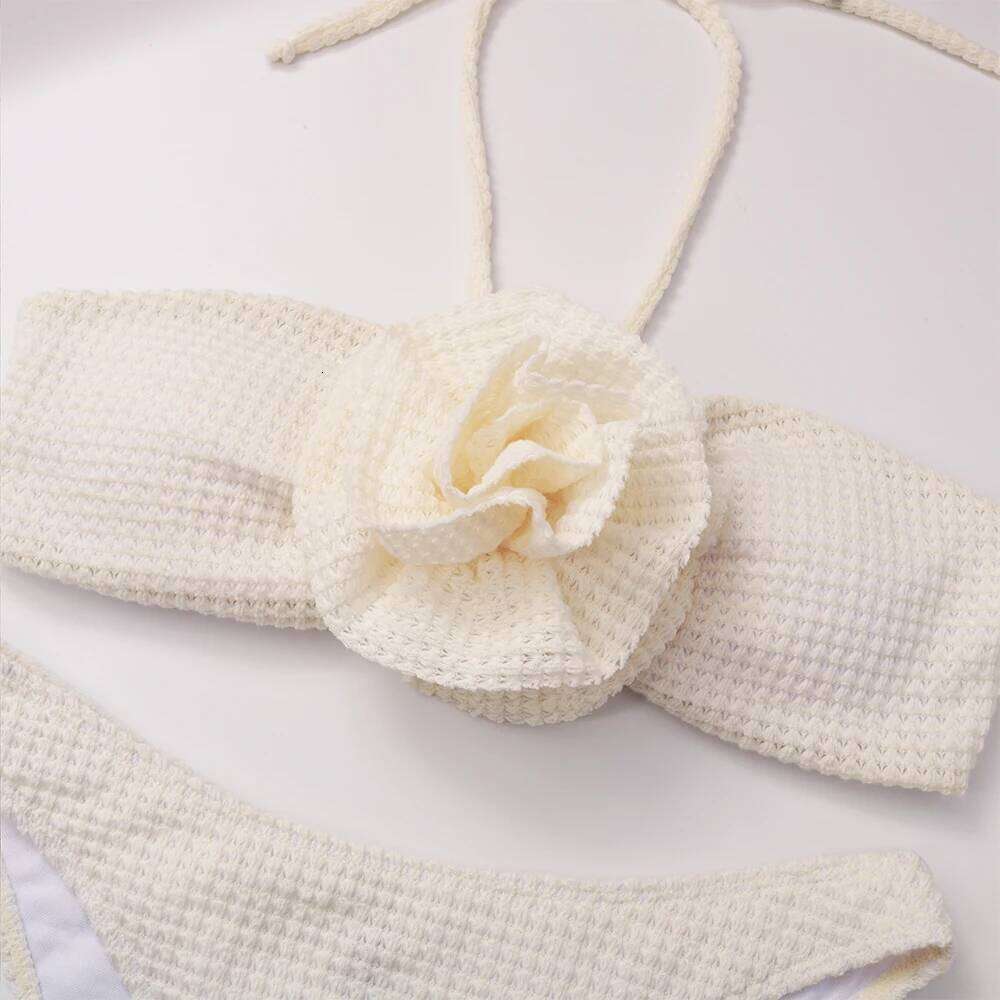 2025 Sexy Flowers Three Pieces Bikini Set Swimsuit For Women Solid Bandage Swimwear Female Bathing Beachwear Swimming Suit Z260206