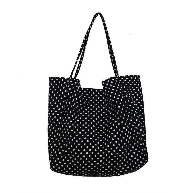 Casual Shoulder Large Capacity Canvas Shopping Bag Dot High Quality Eco Reusable Handbag for Women Totes Bags Daily Pouch Y260205